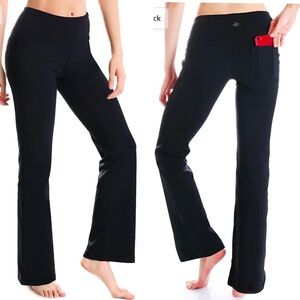 NWT Yogipace Black Stretchy Bootcut Yoga Pants Workout Back Pockets